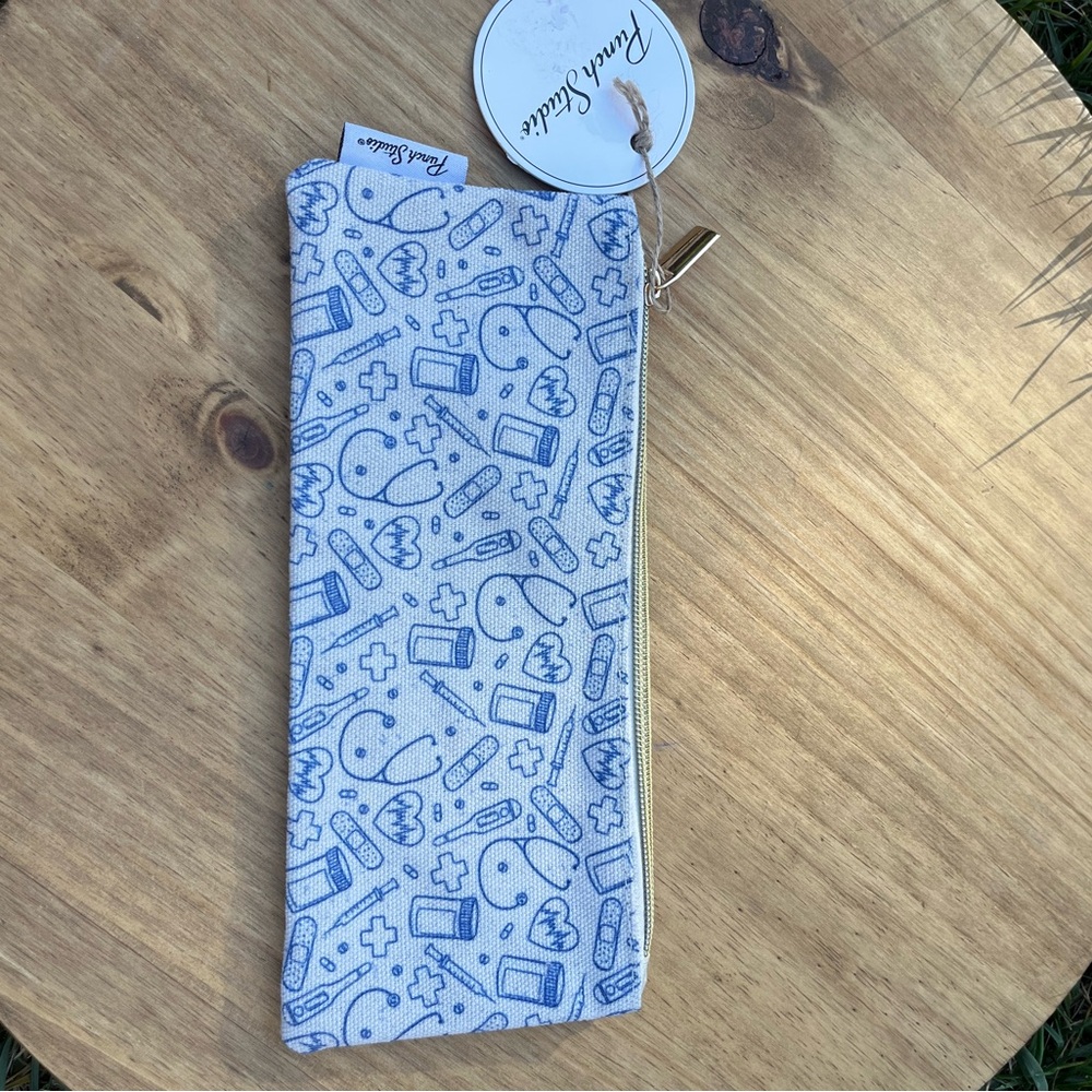 Punch Studio Canvas Nurse Doctor Medical Design Blue and White Pencil Case